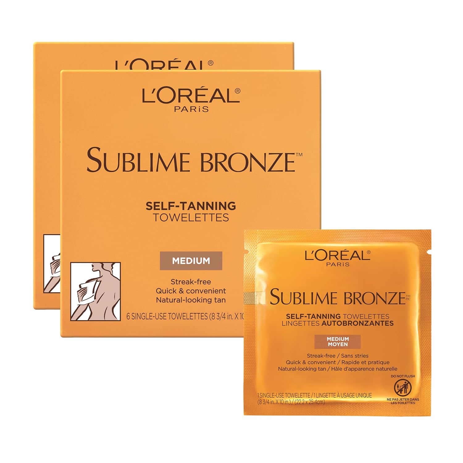 Self-tanning towelettes in packaging